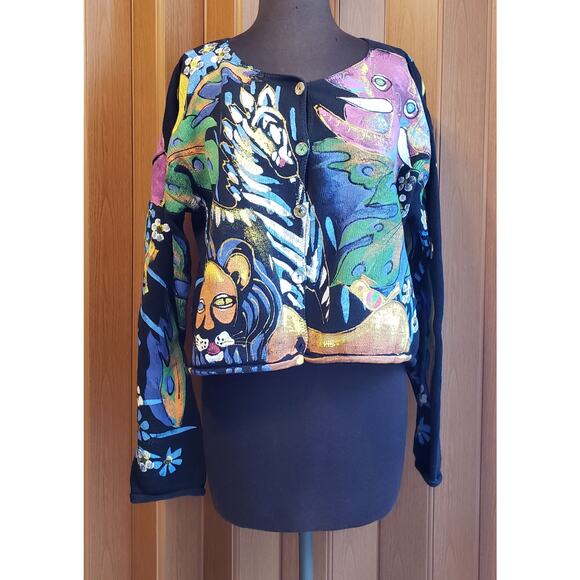 Kolorway Sweaters - Kolorway size 2 = L/XL vintage colorful button-up sweater